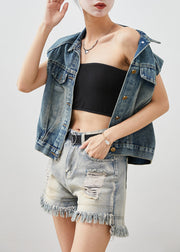 Style Navy Oversized Denim Vests Fall