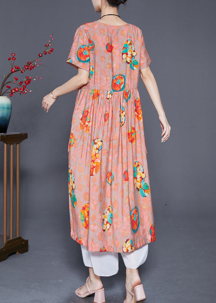 Style Orange Oversized Print Linen Holiday Dress Summer