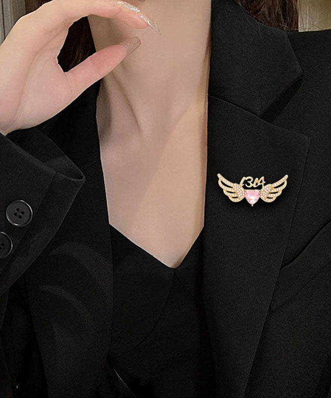 Style Pink Alloy Crystal Zircon Love Angel Wings Brooches