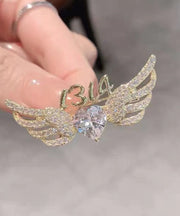 Style Pink Alloy Crystal Zircon Love Angel Wings Brooches