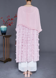 Style Pink Ruffled Patchwork Chiffon Long Dress Summer