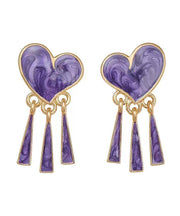 Style Purple Heart Tassel Metal Stud Earrings