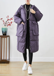 Style Purple Oversized Big Pockets Warm Duck Down Jacket In Winter