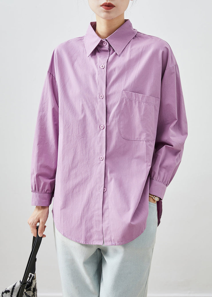 Style Purple Peter Pan Collar Pocket Cotton Shirt Top Fall