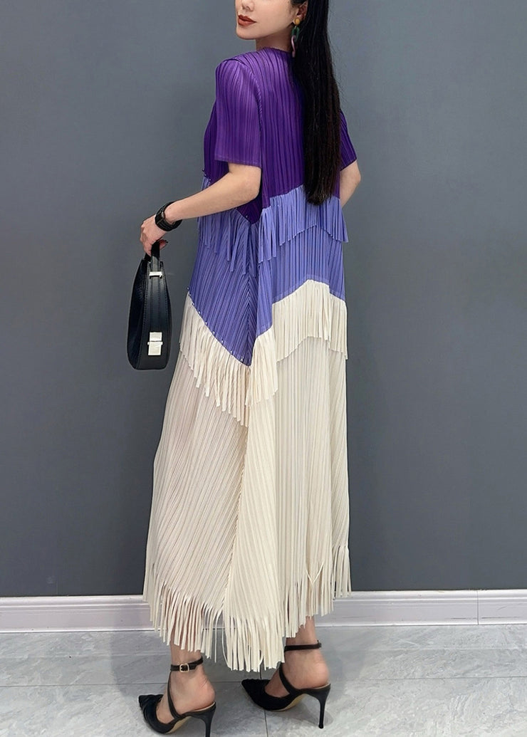 Style Purple Tasseled Patchwork Silk Long Dresses Summer