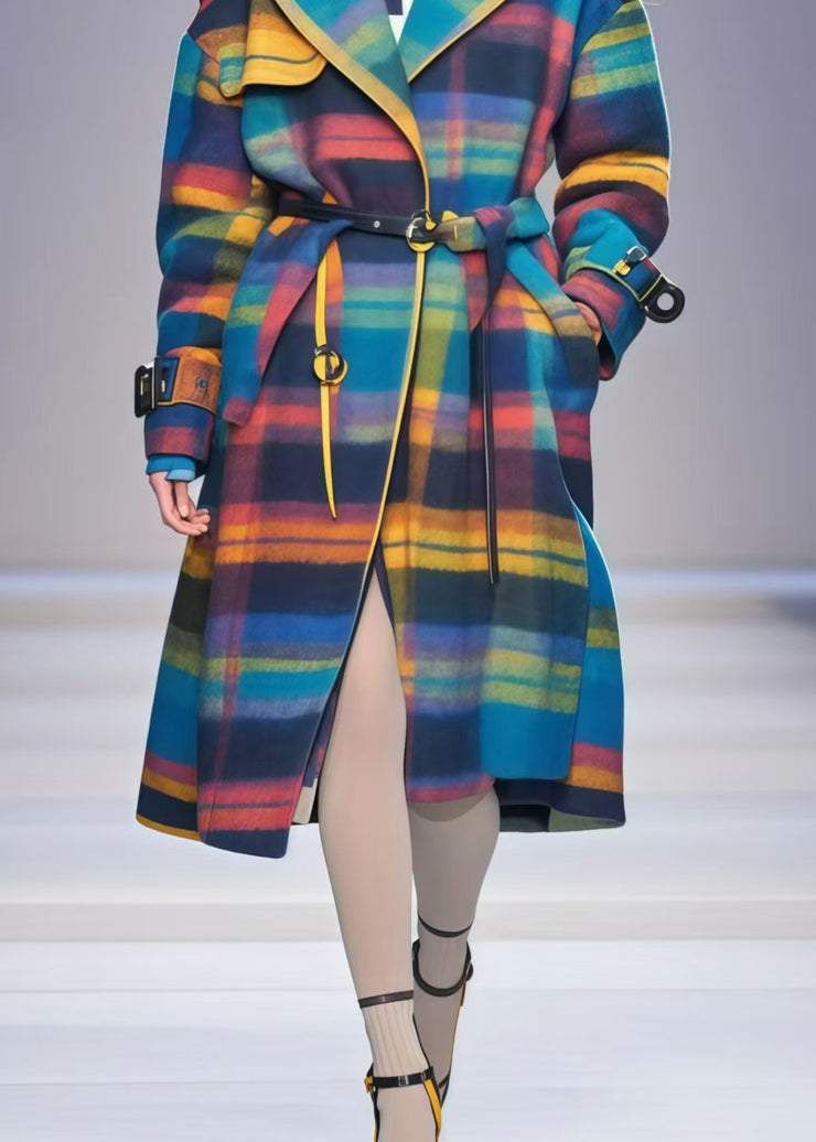 Style Rainbow Peter Pan Collar Striped Woolen Coat Outwear Fall