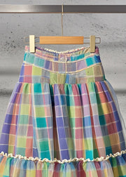 Style Rainbow Plaid Patchwork Lace Tulle Skirts Summer