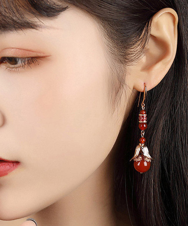 Style Red Copper Agate Cloisonne Drop Earrings