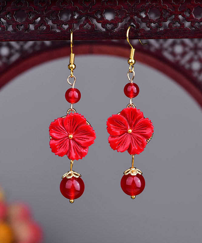 Style Royalblue Metal Jade Synthetic Flower Drop Earrings