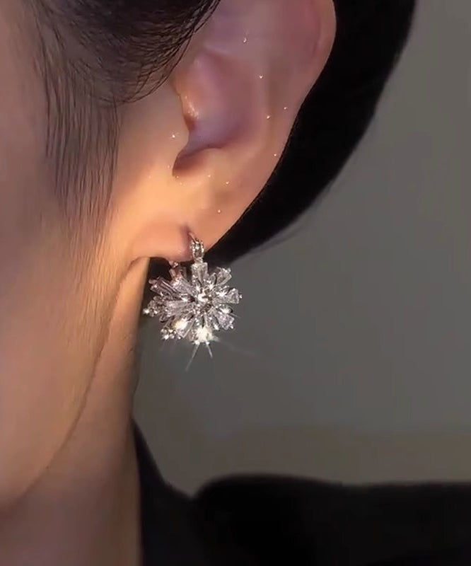 Style Silk Aloy Zircon Snowflakes Hoop Earrings