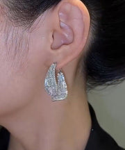 Style Silk Sterling Silver Alloy Zircon Hoop Earrings