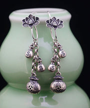 Style Silk Sterling Silver Lotus Tassel Drop Earrings