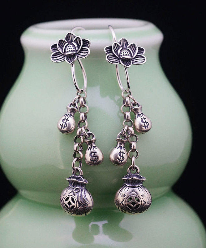 Style Silk Sterling Silver Lotus Tassel Drop Earrings