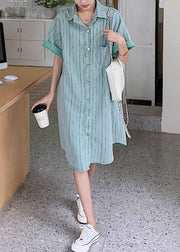 Style Striped Peter Pan Collar Patchwork Denim Shirts Dress Fall