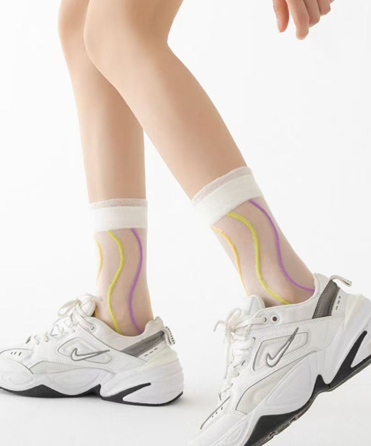 Style Thin Jacquard Sheer Mesh Crew Socks