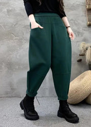 Style Versatile Orange Pockets Elastic Waist Cotton Pants Fall