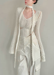 Style White Asymmetrical Hollow Out Knit Shirt Top Fall