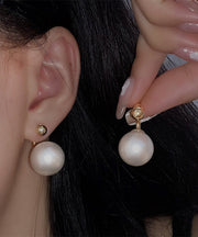 Style White Copper Overgild Pearl Stud Earrings