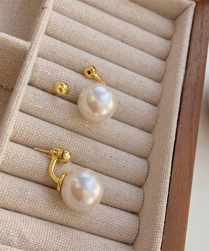 Style White Copper Overgild Pearl Stud Earrings