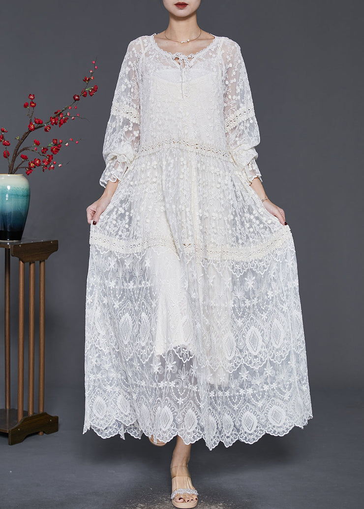 Style White Embroidered Lace Holiday Dress Two Pieces Set Spring