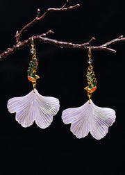 Style White Ginkgo Leaf Peacock Gilding Drop Earrings