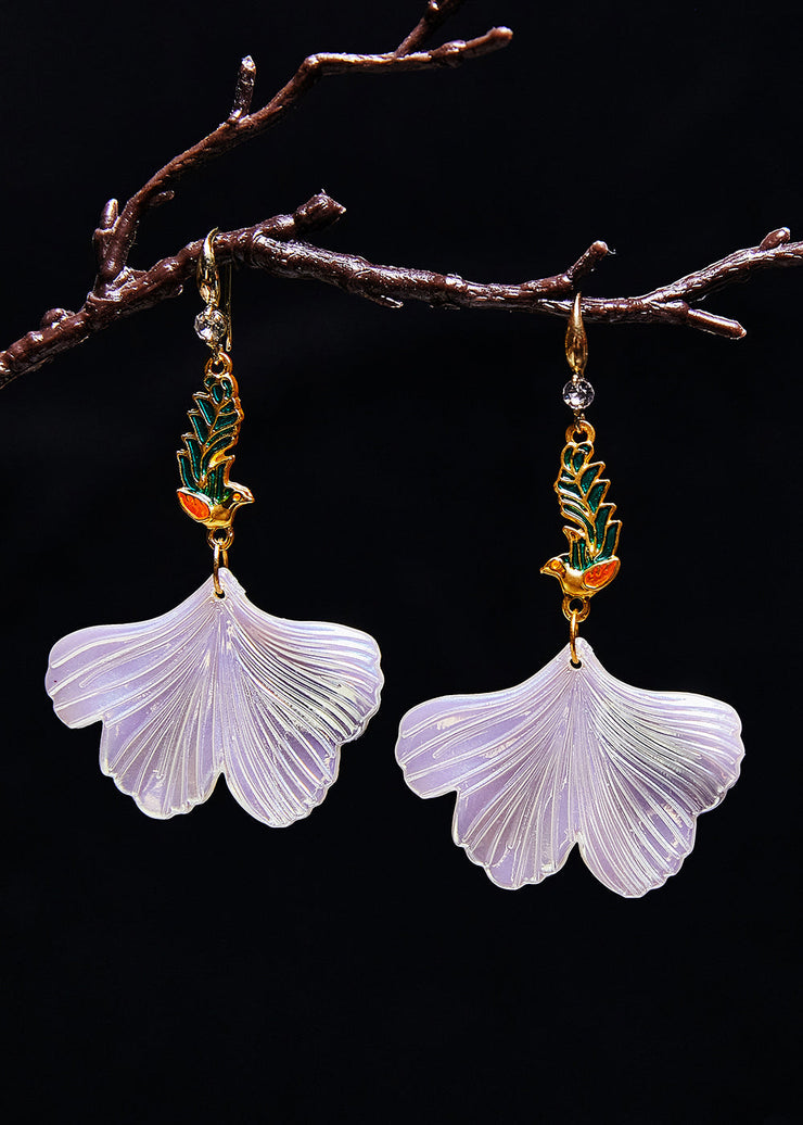 Style White Ginkgo Leaf Peacock Gilding Drop Earrings