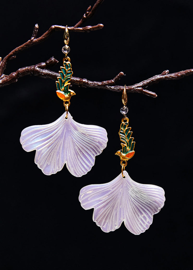 Style White Ginkgo Leaf Peacock Gilding Drop Earrings