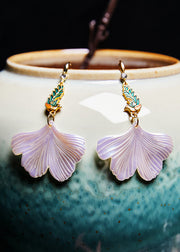 Style White Ginkgo Leaf Peacock Gilding Drop Earrings