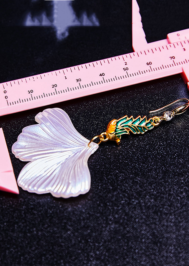 Style White Ginkgo Leaf Peacock Gilding Drop Earrings