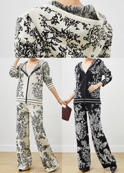 Style White Hooded Print Knit Women Sets 2 Pieces Spring