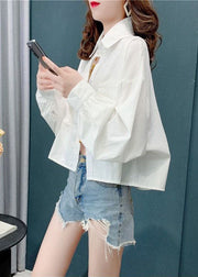 Style White Peter Pan Collar Oversized Cotton Shirts Batwing Sleeve