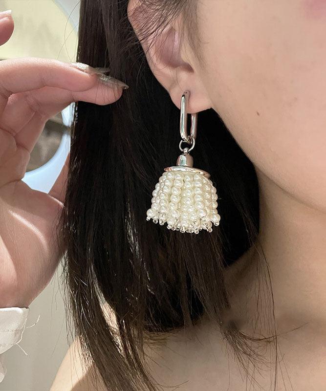 Style White Sterling Silver Alloy Pearl Tassel Drop Earrings