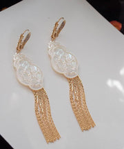 Style White Sterling Silver Floral Bird Tassel Drop Earrings