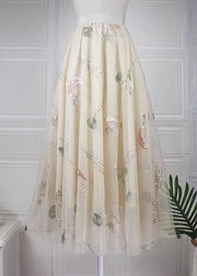 Stylish Apricot Embroidered High Waist Tulle Skirts Spring