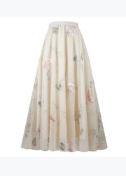 Stylish Apricot Embroidered High Waist Tulle Skirts Spring