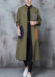 Stylish Army Green Oversized Patchwork Cotton Shirt Dress Spring