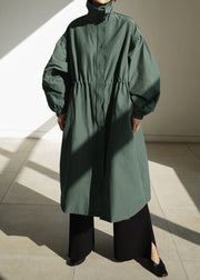 Stylish Army Green Stand Collar Button Pockets Trench Coats Long Sleeve