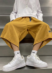 Stylish Beige Pockets Drawstring Men Crop Pants Summer