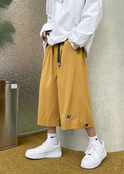 Stylish Beige Pockets Drawstring Men Crop Pants Summer