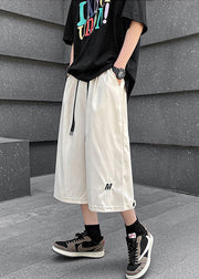 Stylish Beige Pockets Drawstring Men Crop Pants Summer