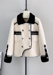 Stylish Beige Square Collar Asymmetrical Patchwork Woolen Coats Winter