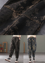 Stylish Black Elastic Waist Print Warm Fleece Pants Winter