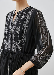 Stylish Black Embroidered Chiffon Cinched Dresses Summer