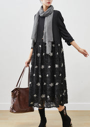 Stylish Black Floral Exra Large Hem Cotton Maxi Dresses Spring