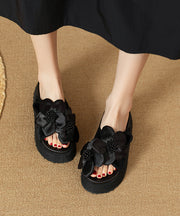 Stylish Black Floral Splicing Platform Slide Sandals