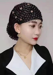 Stylish Black Hollow Out Organza Zircon Beret Hat