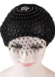 Stylish Black Hollow Out Organza Zircon Beret Hat