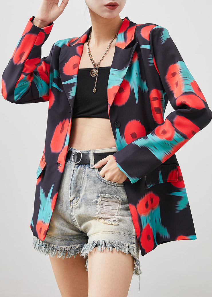 Stylish Black Notched Tie Dye Spandex Coat Spring