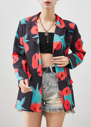 Stylish Black Notched Tie Dye Spandex Coat Spring