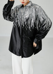 Stylish Black Oversized Sequins Spandex Coats Spring